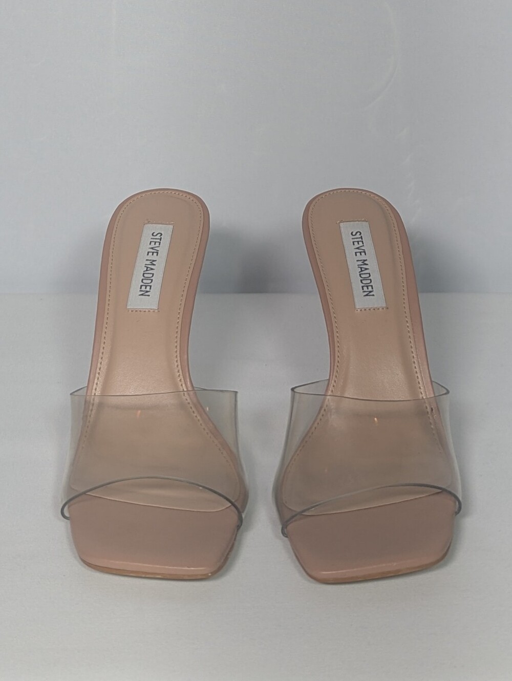 Steve Madden Womens Open toe heel with clear strap sz 8 cream - Picture 2 of 4